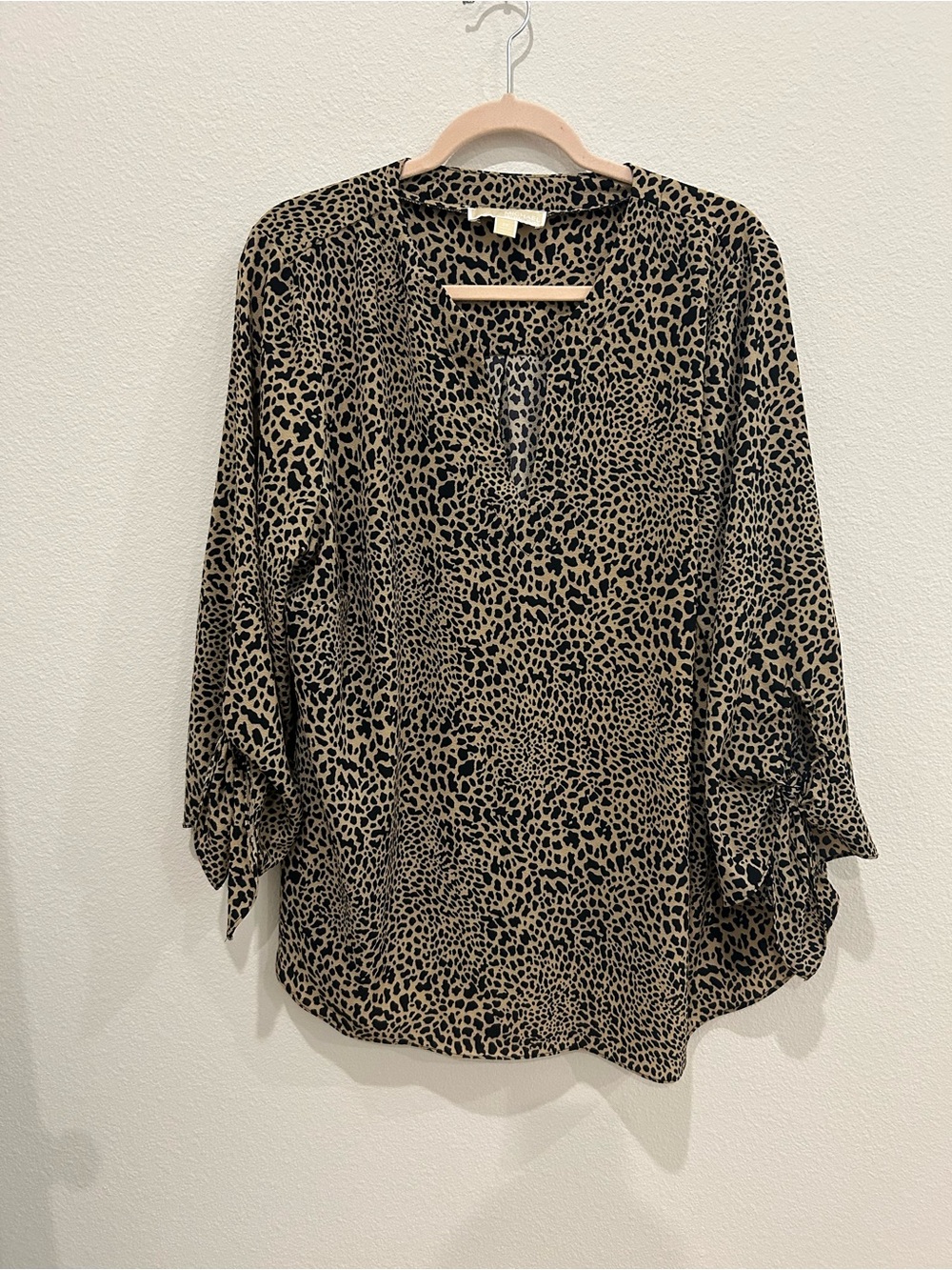 Michael Kors Leopard Print V-Neck Blouse - Black & Tan, size 2X